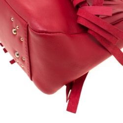 Carolina Hererra Red Leather Fringe Chain Shoulder Bag