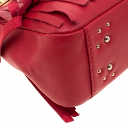Carolina Hererra Red Leather Fringe Chain Shoulder Bag