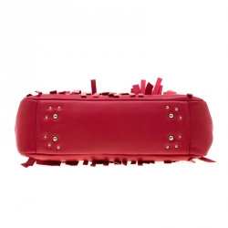 Carolina Hererra Red Leather Fringe Chain Shoulder Bag