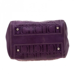 Pre Owned Carolina Herrera Purple Leather Monogram Embossed Andy Boston Bag