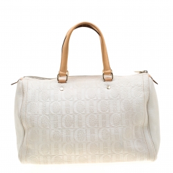 Pre Owned Carolina Herrera White Leather Andy Boston Bag