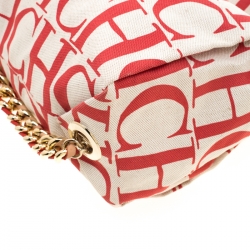 Pre Owned Carolina Herrera White/Red Canvas Bucket Chain Shoulder Bag