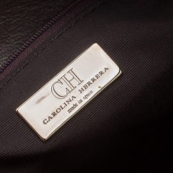 Pre Owned Carolina Herrera Metallic Beige Monogram Leather Poppy Tote
