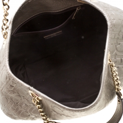 Pre Owned Carolina Herrera Metallic Beige Monogram Leather Poppy Tote