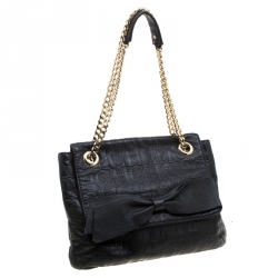 Pre Owned Carolina Herrera Black Monogram Leather Audrey Shoulder Bag