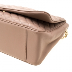 Pre Owned Carolina Herrera Beige Quilted Leather Flap Chain Shoulder Bag