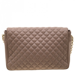 Pre Owned Carolina Herrera Beige Quilted Leather Flap Chain Shoulder Bag