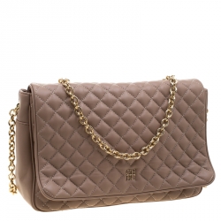 Pre Owned Carolina Herrera Beige Quilted Leather Flap Chain Shoulder Bag