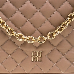 Pre Owned Carolina Herrera Beige Quilted Leather Flap Chain Shoulder Bag