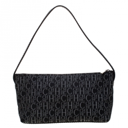 Pre Owned Carolina Herrera Black Signature Canvas Pochette Bag