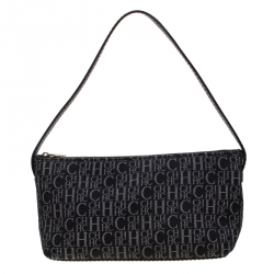 Pre Owned Carolina Herrera Black Signature Canvas Pochette Bag