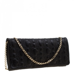 Pre Owned Carolina Herrera Black Monogram Leather Jerry Chain Clutch 