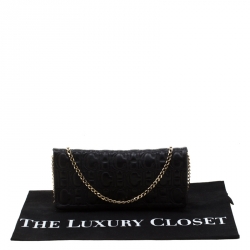 Pre Owned Carolina Herrera Black Monogram Leather Jerry Chain Clutch 