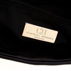 Pre Owned Carolina Herrera Black Monogram Leather Jerry Chain Clutch 