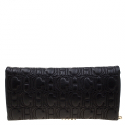 Pre Owned Carolina Herrera Black Monogram Leather Jerry Chain Clutch 