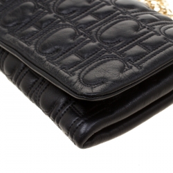 Pre Owned Carolina Herrera Black Monogram Leather Jerry Chain Clutch 