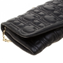 Pre Owned Carolina Herrera Black Monogram Leather Jerry Chain Clutch 