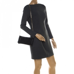 Pre Owned Carolina Herrera Black Monogram Leather Jerry Chain Clutch 