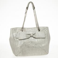 Pre Owned Carolina Herrera Gold Monogram Embossed ‘New Anna’ Tote