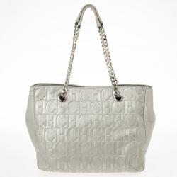 Pre Owned Carolina Herrera Gold Monogram Embossed ‘New Anna’ Tote