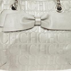 Pre Owned Carolina Herrera Gold Monogram Embossed ‘New Anna’ Tote