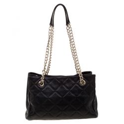Pre Owned Carolina Herrera Black Quilted Leather Shopper Tote