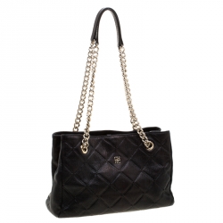 Pre Owned Carolina Herrera Black Quilted Leather Shopper Tote