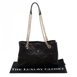 Pre Owned Carolina Herrera Black Quilted Leather Shopper Tote