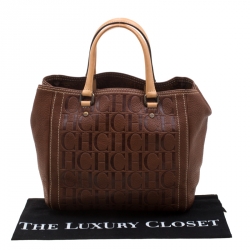 Pre Owned Carolina Herrera Brown Monogram Leather Andy Tote
