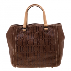 Pre Owned Carolina Herrera Brown Monogram Leather Andy Tote
