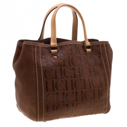 Pre Owned Carolina Herrera Brown Monogram Leather Andy Tote