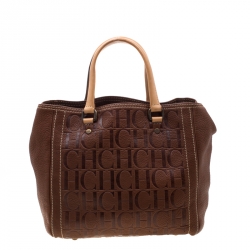 Pre Owned Carolina Herrera Brown Monogram Leather Andy Tote