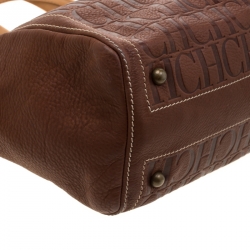 Pre Owned Carolina Herrera Brown Monogram Leather Andy Tote