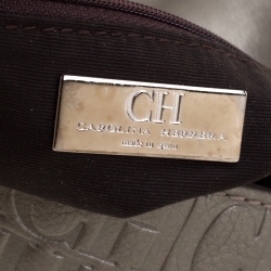 Pre Owned Carolina Herrera Light Grey Leather Bow Shoulder Bag