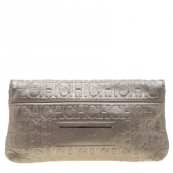 Pre Owned Carolina Herrera Light Grey Leather Bow Shoulder Bag