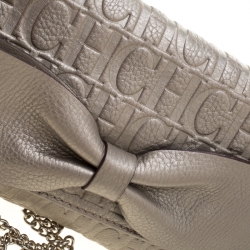 Pre Owned Carolina Herrera Light Grey Leather Bow Shoulder Bag