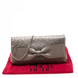 Pre Owned Carolina Herrera Light Grey Leather Bow Shoulder Bag