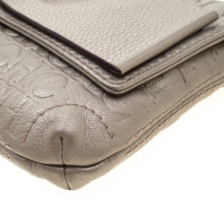 Pre Owned Carolina Herrera Light Grey Leather Bow Shoulder Bag