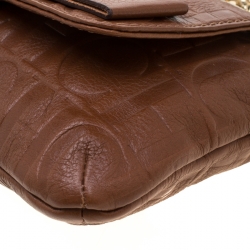 Pre Owned Carolina Herrera Brown Monogram Leather Audrey Shoulder Bag