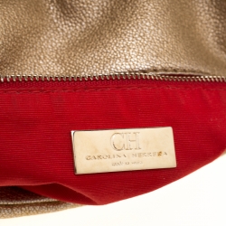 Pre Owned Carolina Herrera Gold Mettalic Quilted Leather Flap Chain Shoulder Bag