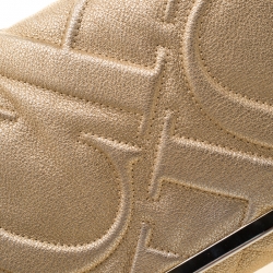 Pre Owned Carolina Herrera Gold Mettalic Quilted Leather Flap Chain Shoulder Bag