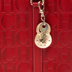 Pre Owned Carolina Herrera Red Monogram Leather Matteo Tote