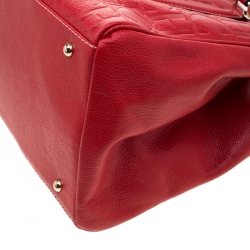 Pre Owned Carolina Herrera Red Monogram Leather Matteo Tote