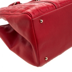 Pre Owned Carolina Herrera Red Monogram Leather Matteo Tote