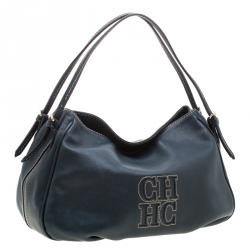 Pre Owned Carolina Herrera Dark Green Leather CH Logo Tote 