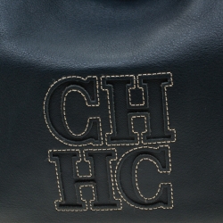 Pre Owned Carolina Herrera Dark Green Leather CH Logo Tote 