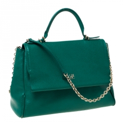 Pre Owned Carolina Herrera Green Leather Minuetto Top Handle Bag