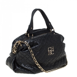 Pre Owned Carolina Herrera Black Quilted Leather Chain Satchel