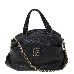 Pre Owned Carolina Herrera Black Quilted Leather Chain Satchel