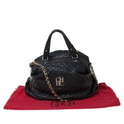 Pre Owned Carolina Herrera Black Quilted Leather Chain Satchel